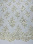 Modern Floral embroider with sequins on a mesh lace fabric-sold by the yard.