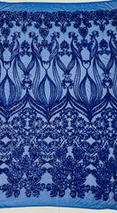New Damask design with sequins embroider on a 4 way stretch mesh fabric-sold by the yard.