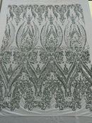 BIG DAMASK SEQUIN ON STRETCH MESH FABRIC (By The Yard)