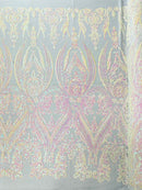 BIG DAMASK SEQUIN ON STRETCH MESH FABRIC (By The Yard)