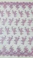 Valentina corded embroider with sequins on a mesh lace fabric-prom-sold by the yard.