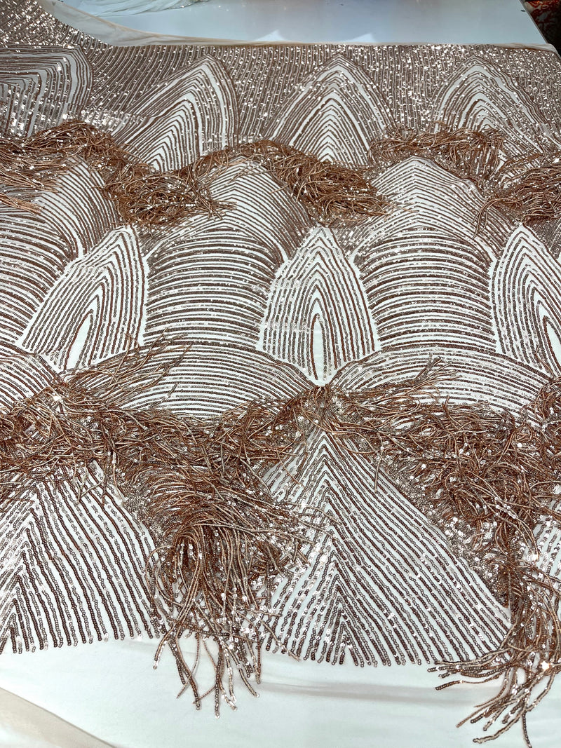 Maggie Fringe sequins design on a 4 way stretch mesh fabric-prom-sold by the yard.