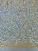 BIG DAMASK SEQUIN ON STRETCH MESH FABRIC (By The Yard)
