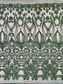 New Damask design with sequins embroider on a 4 way stretch mesh fabric-sold by the yard.