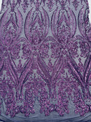 BIG DAMASK SEQUIN ON STRETCH MESH FABRIC (By The Yard)
