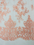 Elegant flower damask flat lace embroidery on a mesh-sold by the yard.