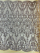 HEART DAMASK SEQUIN STRETCH MESH FABRIC (By The Yard)