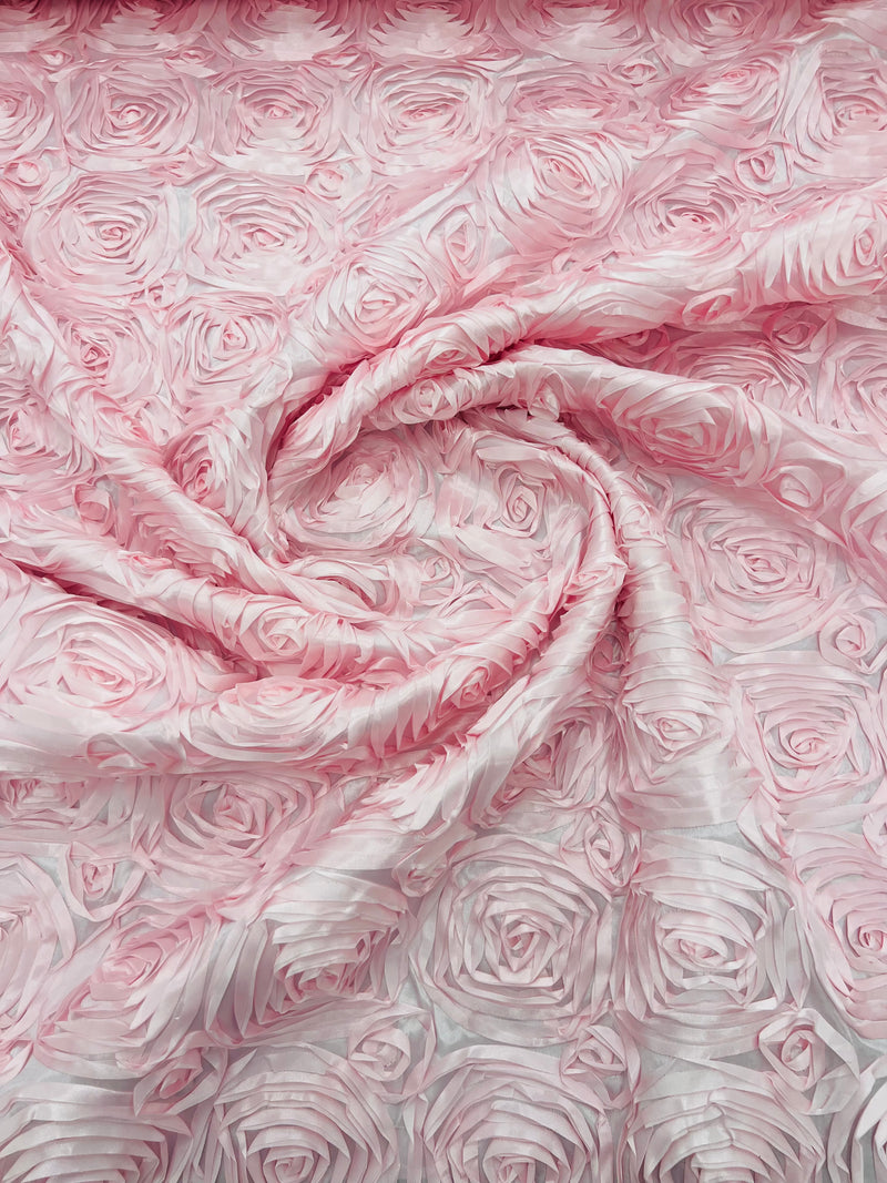 Floral Jacquard Satin Fabric Light Pink by the Yard