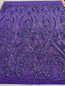 BIG DAMASK SEQUIN ON STRETCH MESH FABRIC (By The Yard)