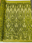BIG DAMASK SEQUIN ON STRETCH MESH FABRIC (By The Yard)