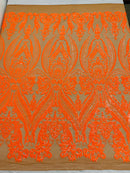 BIG DAMASK SEQUIN ON STRETCH MESH FABRIC (By The Yard)