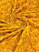 3D ROSETTE SATIN ON MESH FABRIC (by the yard)