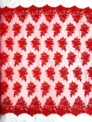 Camila corded embroider flowers with sequins on a mesh lace fabric-prom-sold by the yard.