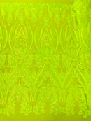 BIG DAMASK SEQUIN ON STRETCH MESH FABRIC (By The Yard)