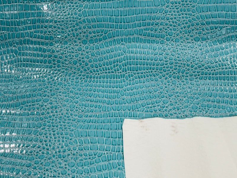 Aqua blue Faux Crocodile Vinyl Embossed 3D Scales-Faux Leather-Sold By Yard