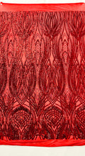 Feather damask shiny sequin design on a 4 way stretch mesh Fabric-prom-sold by the yard.