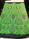 Ariel Damask Sequins Design on a 4 Way Stretch Mesh Fabric- 48/50" Wide- Sold By The Yard.