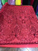 Geometric diamond design embroidery with sequins on a 4 way stretch mesh-dresses-prom-nightgown-fashion-sold by the yard.