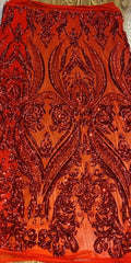 Damask Sequin Design On A 4 Way Stretch Mesh- Sold By The Yard