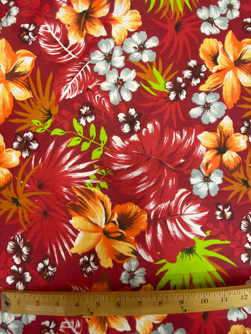 58/59" Wide 65% Polyester 35% Cotton, Good for Face Mask Covers, Hawaiian Print Fabric By The Yard