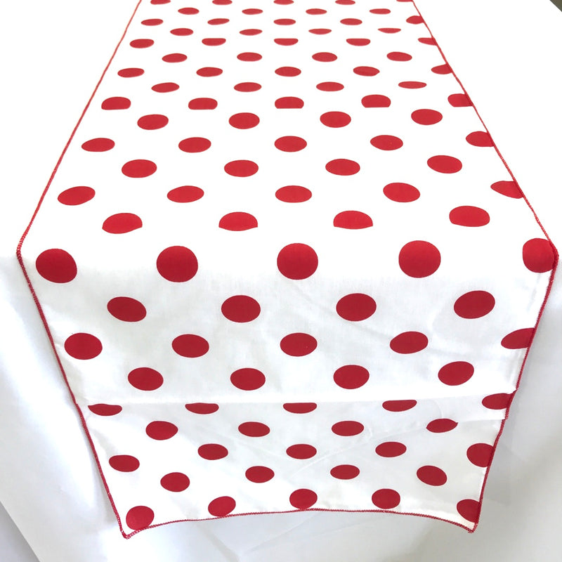12" Wide x 90" Long, Polka Dot Print Broadcloth Poly Cotton Table Runner