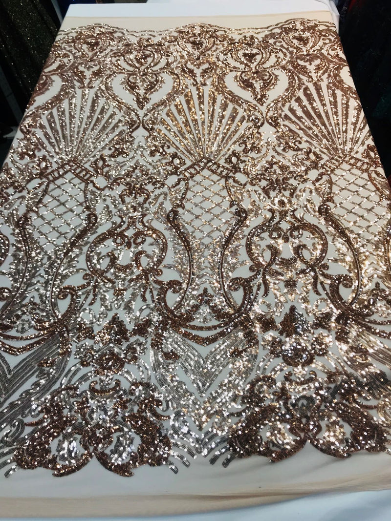 Ariel Damask Sequins Design on a 4 Way Stretch Mesh Fabric- 48/50" Wide- Sold By The Yard.