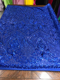 Geometric diamond design embroidery with sequins on a 4 way stretch mesh-dresses-prom-nightgown-fashion-sold by the yard.