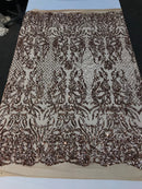 Shiny sequin damask design embroidery on a 4 way stretch mesh - dresses - prom - nightgown - sold by yard - free shipping. - New Creations Fabric & Foam Inc