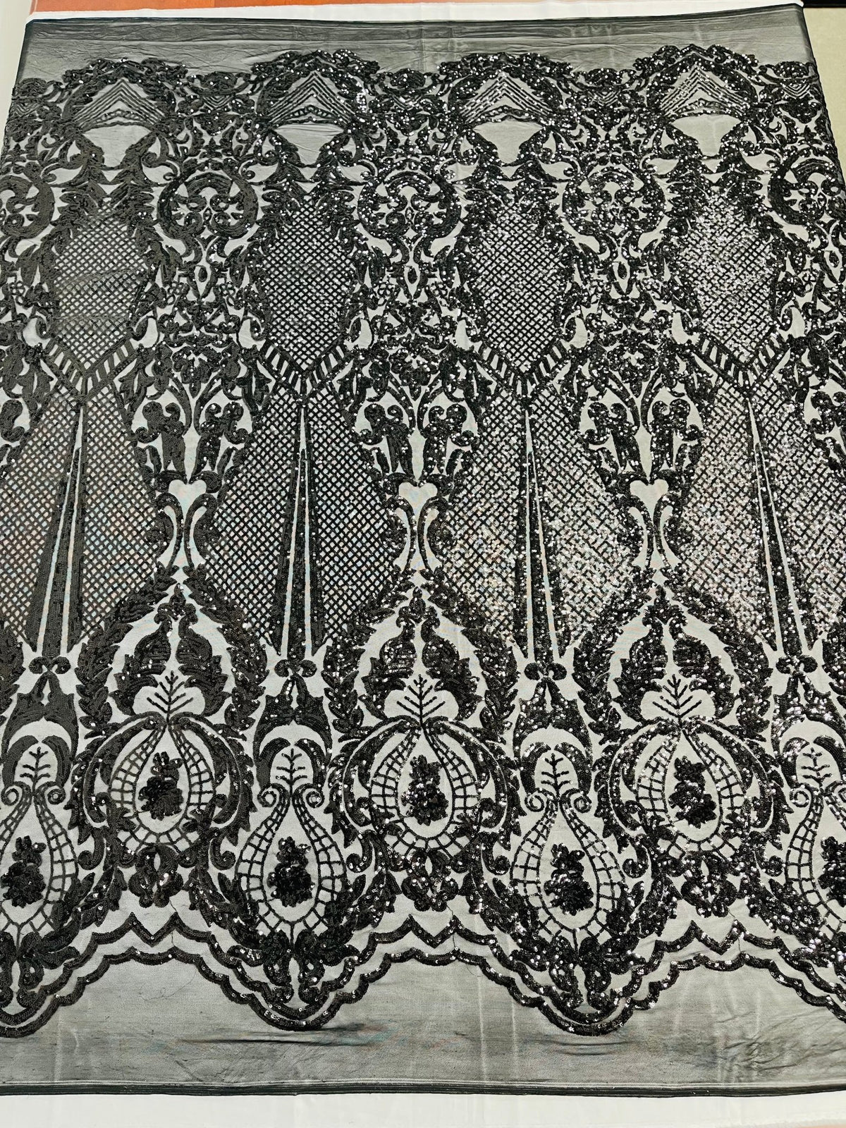 Small Damask Pattern Sequin Fabric 54” Wide| New Creations Fabric & Fo ...