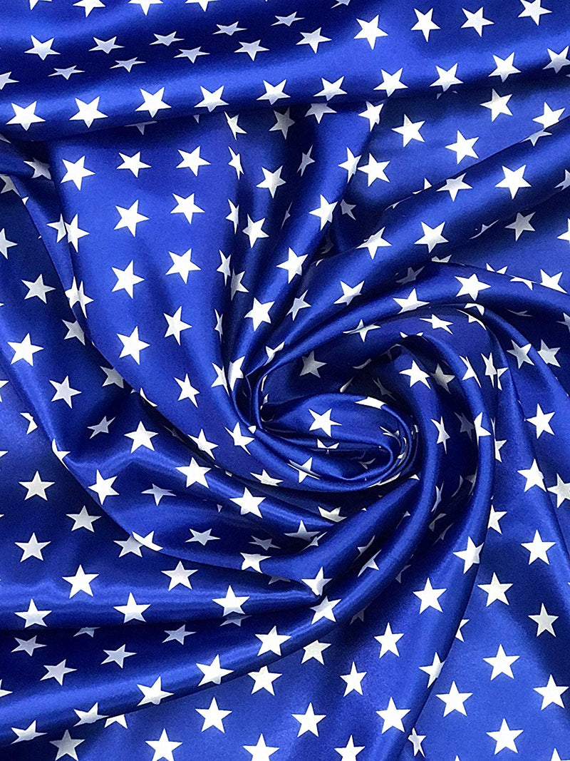 60" Wide Patriotic White Stars on Satin Fabric by The Yard